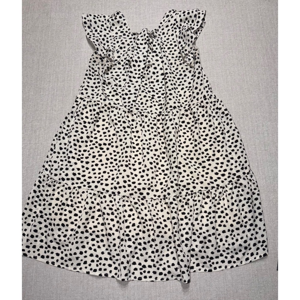 FSL apparel Womens Dalmatian Print Tiered Mini Dress‎ Flutter Sleeve Tie Back